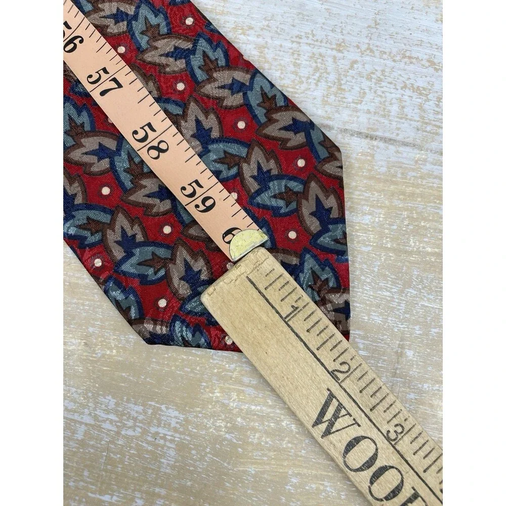 Vintage Christian Dior Tie Mens Red Leaf Polyester Necktie 62” x 4” Made In USA